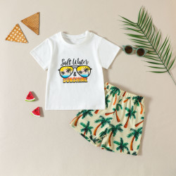 2-7Y Toddler Boys Beach Sets Coconut Tree T-Shirts Shorts  Boys Clothing   