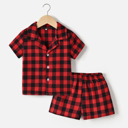 9M-6Y Toddler Boys Pajamas Sets Lapel Plaid Short-Sleeved Shirts Shorts  Boys Clothing   