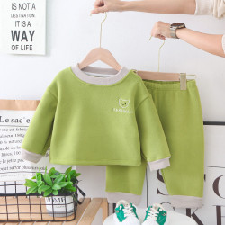 9M-6Y Toddler Boys Fleece Solid Color Loungewear Sets Solid Color Tops And Pants  Boys Clothes   