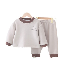 9M-6Y Toddler Boys Fleece Solid Color Loungewear Sets Solid Color Tops And Pants  Boys Clothes   
