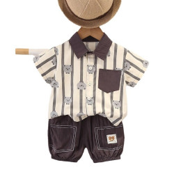 12M-5Y Toddler Boys Sets Striped Bear Shirts And Shorts  Girls Clothes   