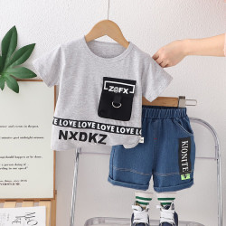 9M-4Y Toddler Boys Letter Printed Casual Short-Sleeved Two-Piece Set  Boys Clothing   